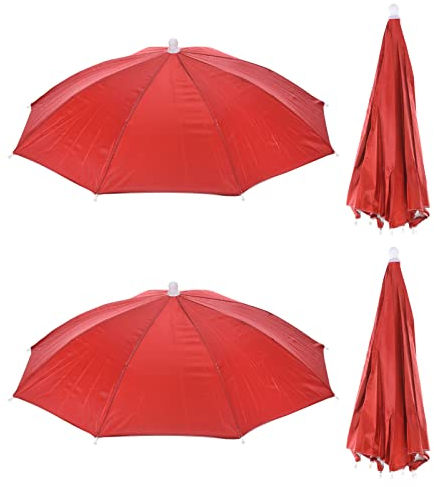 PATIKIL 20 4Pack Angeln Regenschirm Hut Elastisch Faltbare Sonne Regen Kappe Kopf Regenschirm Hände Kostenlos Für Draußen Angeln Camping Rot