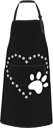 AOOEDM Hunde Katzen Pfotenabdrücke Schürze Verstellbare Schürzen mit 2 Taschen für Damen Herren Wasserdichte Schürze für Küche Malerei Gartenarbeit