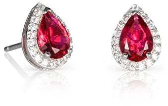 Diamond Treats Rubinrote Ohrstecker in Tropfenform aus 925er Sterling Silber für Damen mit roten Zirkonia-Steinen, rote Ohrringe aus 925er Silber, Schmuck für Frauen, Ohrringe in Rot