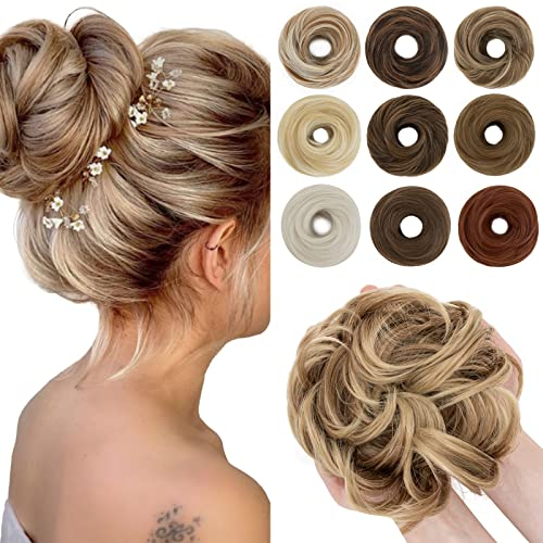 SEGO Haarteil mit Gummiband Große Dutt Haarteile Haargummi mit Haaren Extensions Pferdeschwanz Zopf für Damen (55 G) Hellbraun & Aschblond