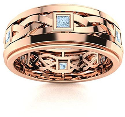 2MM Quadratschliff Aquamarin Edelstein 925 Sterling Silber Ewigkeit Frauen Versprechen Ring (Roségold Vermeil, 55)
