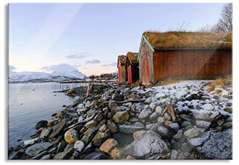 Pixxprint Glasbild, Wandbild aus Echtglas, Küste der norwegischen See Tromso, 100x70 cm, inkl. Aufhängung und Abstandshalter