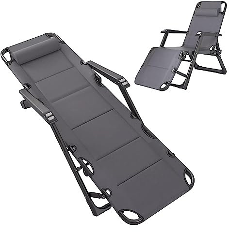 KAMPCO Gartenstühle Sonne Patio Klappbarer Strandstuhl Liegestuhl, Zero Gravity Lawn Chair mit Kopfstütze, Gray