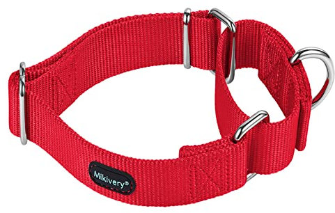 Mikivery Martingale Dog Collar Nylon Adjustable and Safety Choke Training Red Comfortable Metal Buckle Slip Collars for Small Medium and Large Dogs