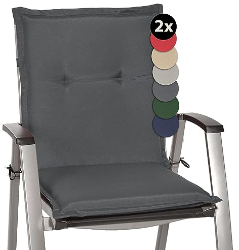 Beautissu 2er Set Niedriglehner Auflage Gartenstuhl 100x50x6 cm Loft NL - Sitzkissen Niederlehner Rückenkissen niedrig Stuhlkissen Schaumkern Füllung Kissen Graphitgrau