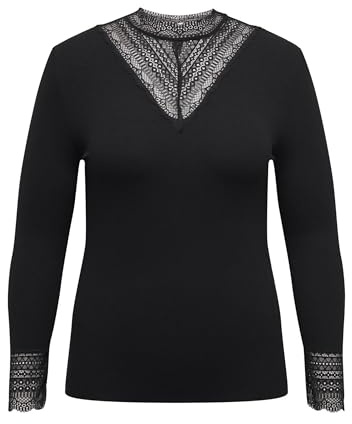 ONLY Carmakoma Damen Cartilde Rib Lace L/S Top JRS Langarmshirt (1er Pack)