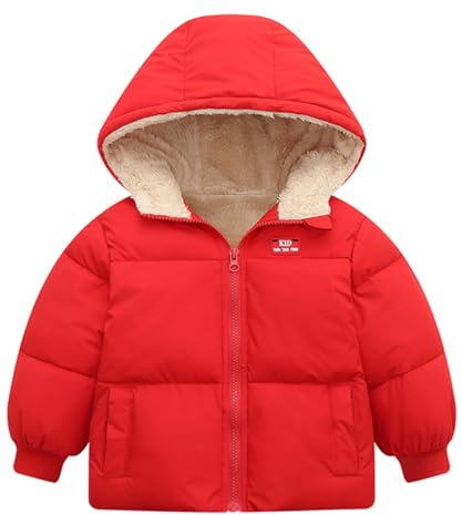 Kids4ever Giacca da Neonata Caldo Cappotto Invernale con Cappuccio Addensato in Pile con Cerniera Tuta Sportiva Antivento con Due Tasche Rosso 18-24 Mesi