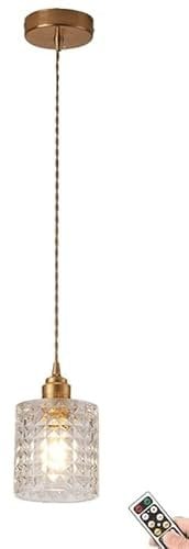 Modern Glass Pendant Light Battery Operated with Remote Timer, Non Hardwired Globe Ceiling Hanging Light,Wirelss Pendant Lighting Fixture Indoor Decor for Kitchen Island Bedroom Dining Room (Color :