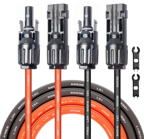 Solarkabel 6mm² 2x10m TÜV-Zertifiziert mit PV Stecker IP67 Verlängerungskabel Photovoltaik Solarkabel Solarstecker 10AWG Solarpanel PV Kabel 6mm2 Rot + Schwarz 1 Paar Balkonkraftwerk (6 mm²2) (10m)