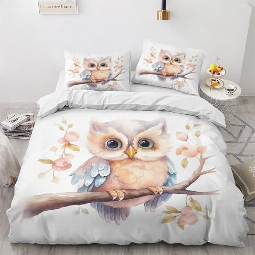 GEDAEUBA Winter Bettwäsche 155x220 Eule - Kinder Bettbezug 155x220 3 teilig, Wendebettwäsche und Kissenbezug 80x80, Weiche & Angenehme & Warme Mikrofaser Bettwäsche-Sets mit Reißverschluss