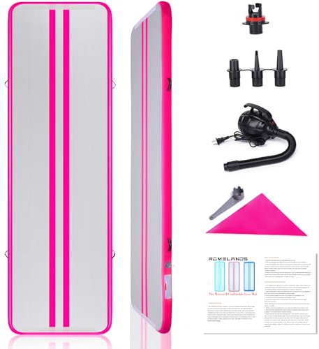 ROMELANDS Turnmatte Aufblasbar, 3M/4M/5M Trainingsmatte mit Luftpumpe, 10 cm hoch Gymnastikmatte für Yoga, Taumel, Turnen, Ausbildung