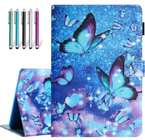 Fancity Case Fits All-New Amazon Kindle Fire HD 10 & 10 Plus (13th/11th Generation, 2023/2021 Release), PU Leather Stand Cover with Smart Auto Wake/Sleep & Pen Holder Card Slot, Blue Butterfly