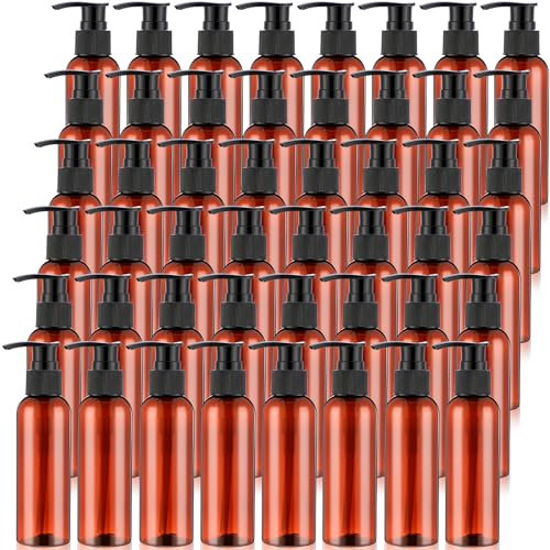 Nuenen 48 Stück nachfüllbare leere Lotionsflaschen, 120 ml, Kunststoff-Pumpflaschen, Conditioner, Shampoo-Spender, auslaufsicherer Pumpbehälter für Duschgel, Cremes, Flüssigseife (schwarz und braun)