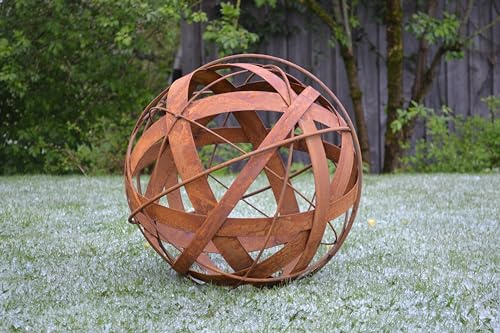 Saremo Streifenkugel mit Drahtringen Rostdeko Edelrost Gartendeko Kugel 50cm