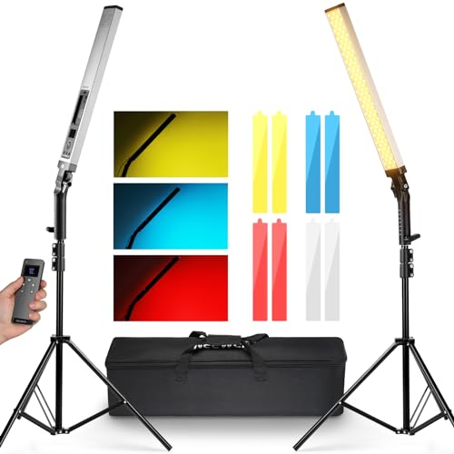NEEWER Verbesserter LED Video Lichtstab, 2,4G Fernbedienungsset 2er Pack Handlichtstab dimmbare 3200K~5600K CRI97+ Leuchtstab mit Ständern/Filtern/Tasche für YouTube Videos Fotos Gaming, BH20B Silber