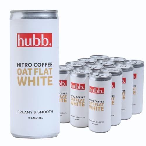 hubb Oat Flat White – Nitro Cold Brew Coffee Iced Coffee Drink with Oat Milk (12 x 250ml Cans) | Specialty-Grade, Single-Origin Arabica | Bold, Smooth Flavour | Dairy-Free, Vegan, 100% Natural