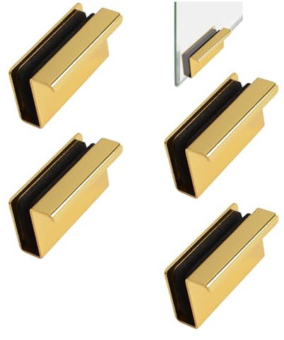 UFURMATE Glass Finger Edge Pull, 4Pcs Cabinet Finger Pull Handle Glass Door Clips Cabinet Latch Clamp Concealed Handle for Display Glasscase Door (Gold)