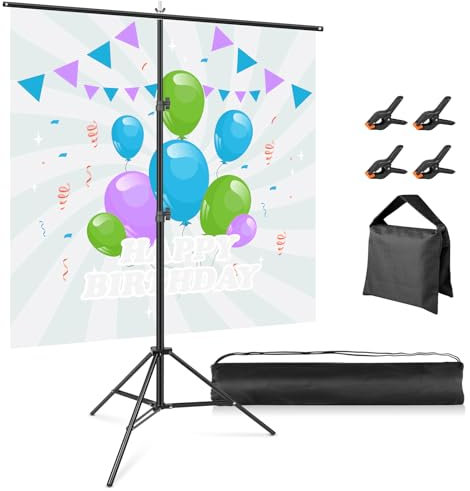 Hintergrund Ständer Hintergrundsystem Fotohintergrund Kit, Huzofexo mit Clips, Sandsack, Handtasche, Stabiles System Stand Kit für Party, Fotografie, Porträt, Fotostudio (2x2,6m)