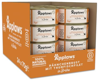 Applaws Natural Wet Cat Food Cans, Chicken with Tuna in Broth - 24 x 70g