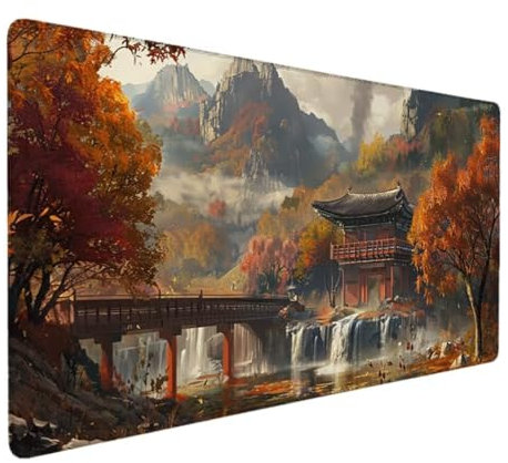 Tapis de Souris XXL 700x300 Tapis Souris XXL Gaming, Tapis Bureau Antidérapant Étanche, sous Main Souris à Bords Cousus pour Gamer, Ordinateur, PC, Tapis de Souris Ergonomique (Jaune, Automne) G-0