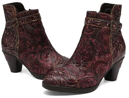 CrazycatZ Damen Stiefeletten mit Absatz Leder stiefeletten Bunte Stiefele Ankle Boots Colorful Boots