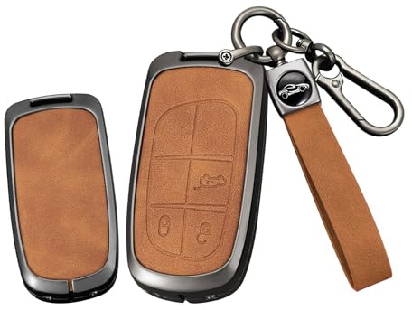 TECART Smart Autoschlüssel Hülle Passt für Jeep Cherokee Compass Renegade Schlüssel Schutz Etui Passt für Dodge RAM 1500 2500 Chrysler FIAT 500 Schlüsselgehäuse Schlüsselbox Leder 3 Tasten Braun