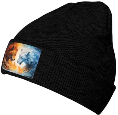 MMSJSBVY Fire Vs Ice Art Herren Damen Unisex Erwachsene Strickmütze Wollmütze Warme und bequeme Mütze, Schwarz , Einheitsgröße