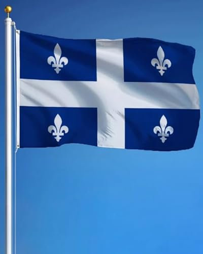 Bandera de Quebec 90 x 150 cm, poliéster resistente y ligero, bandera de Quebecois con ojales reforzados, ideal para decoración exterior e interior, fácil de fijar