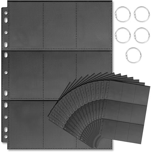 OSDUE Trading Card Sleeves,540 Double Sided Card Holder Pages, 30 Sheets Pocket Page Protectors, 11 Holes Fit A4 2 3 4 Ring Binder for MTG, Football, Baseball, Game Cards