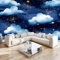 Papiers peints Intissé 400 x 280 cm Murales Poster Effet Trompe L'oeil Aquarelle Nuages Ciel Nocturne Revêtement mural décoration pour chambre salon cuisine Bleu