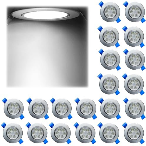 SUBTLETY LED Einbaustrahler 3W LED Spots 270LM 20 Stück Einbauleuchten Set IP21 Deckenspots aus Aluminium Spotlights für Wohnzimmer Küche Schlafzimmer Flur Bad (Kaltweiß)
