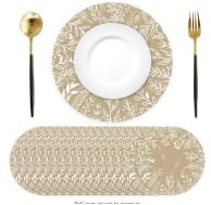 50 Stück Beige Blätter Papier Platzsets rund Papier Tischsets Frühlings Blätter Einweg Platzsets rund 34 cm, Tischdekor für Ostern, Geburtstag, Urlaub, Party