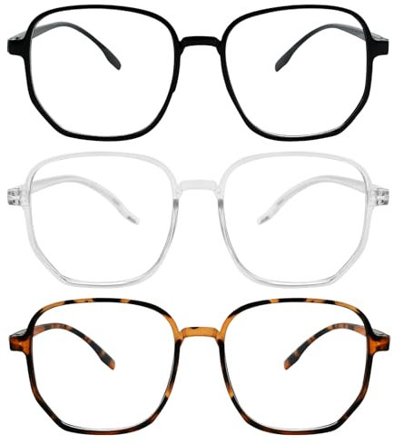 3 Pack Blaues Licht Blockieren Brillen Lesebrille mit Quadratischem Rahmen und Anti Blaulicht Große Computerbrille UV Filter Lesebrille mit quadratischem Rahmen Leichte Brille für Frauen Männer