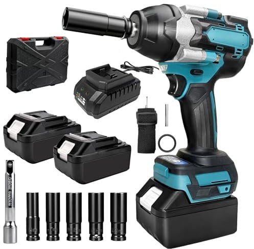 Discoball Cordless Impact Wrench,1/2 Inch Impact Gun, 1000N.m(738 ft-lbs) High Torque Impact Wrench with 2x2.0Ah Battery,Fast Charger, 5 Sockets & Storage Case, Electric Impact Driver for Car Truck