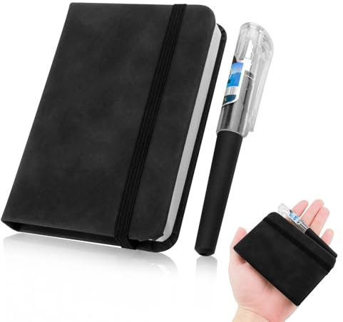 A7 Pocket Notebook with Pen, Small Lined Notepad Classic Leather Journal Book Note 100Sheets Mini Tiny Notebooks for Office School Writing Plans Memos, Black