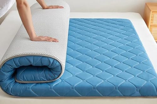 Japanische Futon-Matratze, Boden-Schlafmatte, faltbare Matratze, Tatami-Matte, tragbare Isomatte für Camping-Schlafsaal (Blau, 90 x 190 cm)