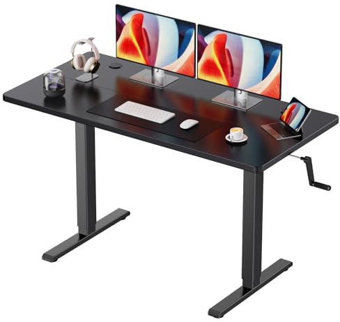 Flycity Höhenverstellbarer Schreibtisch 110 x 60 cm, Manuell Verstellbar in Schwarz, Kratz und Schmutzabweisende Spanplatten, Verdickter Metallrahmen aus Kohlenstoffstahl