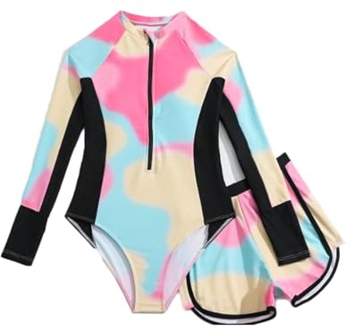 JiAmy Girls Long Sleeve Rash Guard Swimsuit Two Piece Set 8 Years, Pink
