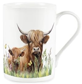 Highland Cow & Calf Bone China Mug - Countryside Farm Gifts for Animal Lovers - Tea/Coffee Drinks Cup Present