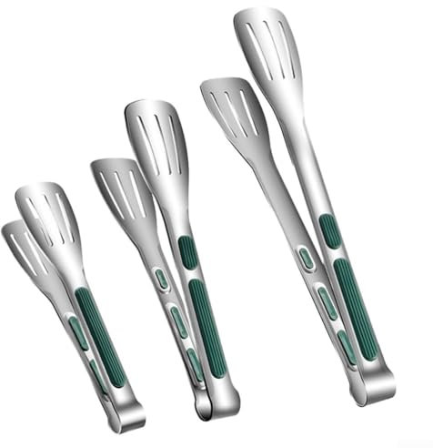 Honseadek Stainless Steel Grill Tongs Set 3-Piece Kitchen Utensils For Grilling Baking Cooking Serving, cooking Tongs With Ergonomic Design, Easy Clean