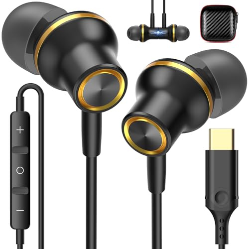 USB C Earbuds USB Type-C Kopfhörer für iPad 10th Generation iPhone 16 15 Pro iPad A16 11th Gen Air 6 M3 Wired Ohrhörer mit Mikrofon Lautstärkeregler Geräuschisolierendes HiFi Stereo Headset Schwarz