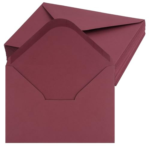 Briefumschläge, 50 Stück Umschläge mit Nassklebung, 120 g/m² Briefumschlag Kuvert für Grußkarten, Hochzeit Einladung, Geburtstagskarten Briefkuvert (Dunkelrot, 12,5 x 17,5cm)