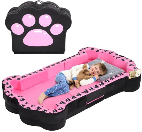 whiffee Cama portátil para niños, Cama Plegable de Viaje para niños con Funda Lavable, Suave y Segura