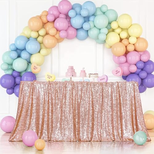 3E Home Rose Gold Sequin Tablecloth,Rectangle Sequin Table Cover for Wedding Halloween Christmas Party Banquet 90 X 132 (229cm X 335cm)