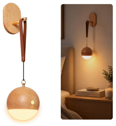 HBGFHG Voice Activated Wooden Night Light, Room Decor (Beech) | Portable USB-C Rechargeable Bedside Lamp with 3-Way Touch Dimming, Wood LED Warm Sconce for Bedroom, Outdoors