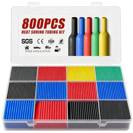 MOPUBZO 800 Stück Schrumpfschlauch Set, Wasserdicht Schrumpfschlauch, 12 Größen, 5 Farben, 2:1 Schrumpfverhältnis, Wasserdicht und Isolierend, Ideal für Kabelschutz und Elektroverbindungen