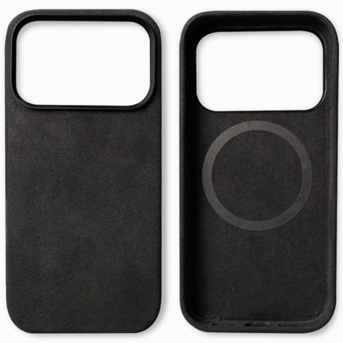 LOXO CASE Alcantara-Wildleder-Hülle für iPhone 17 Pro Max, Vollständig Umwickeltes Echtes Italienisches Wildleder, Kompatibel mit Magsafe, rutschfeste, Stoßfest, Schwarz