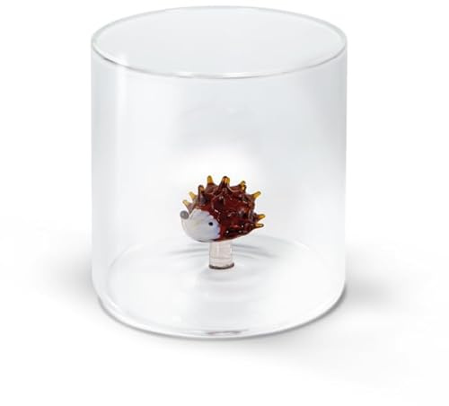 WD Lifestyle - Glas aus Borosilikatglas, 250 ml, mit Dekoration aus farbigem Glas innen (Igel)