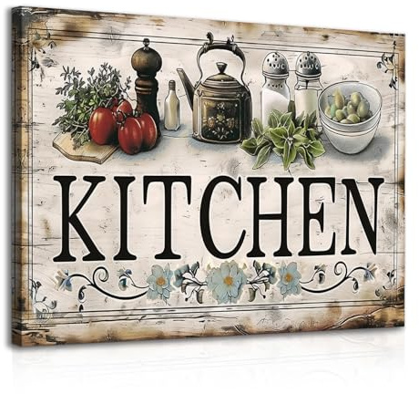 Dazzlewall Rustikales Landhausstil Küchen Wanddeko, Vintage Ästhetik Gemüse und Küchenutensilien Wandbilder für Küche Esszimmer Mit Rahmen 30x40 cm
