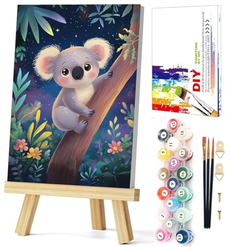 YarnWhimsy Malen nach Zahlen für Erwachsene Anfänger Koala | Einfaches Malen nach Zahlen Tiere mit Rahmen, Easy Framed Paint by Numbers for Adults Beginners, 20 x 30 cm